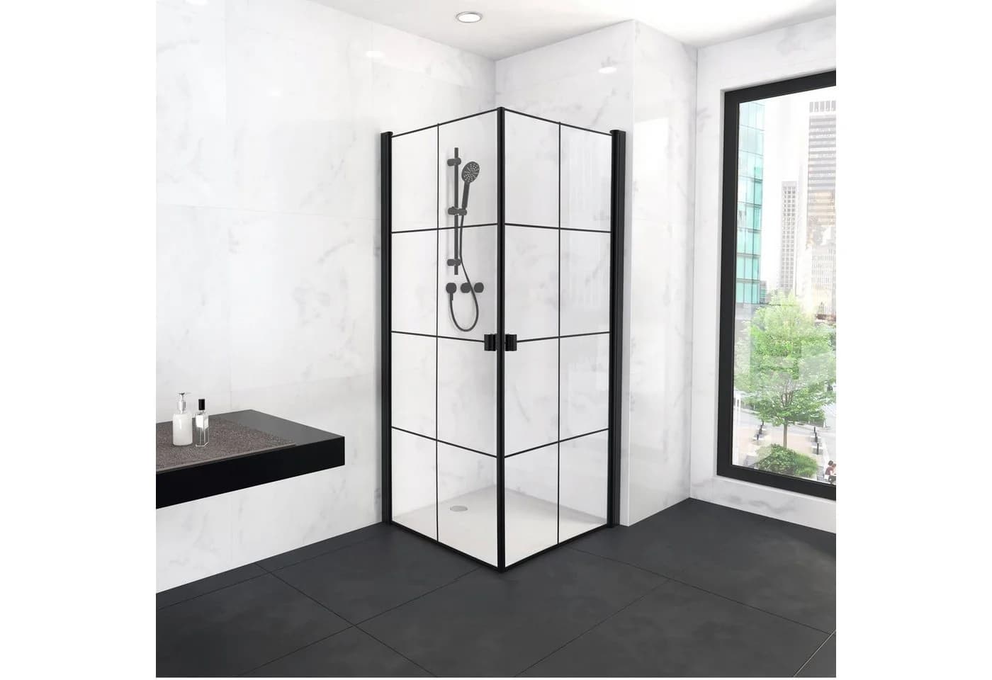 Marwell Eckdusche Clean line Schwarz Einscheibensicherheitsglas - Bild 2