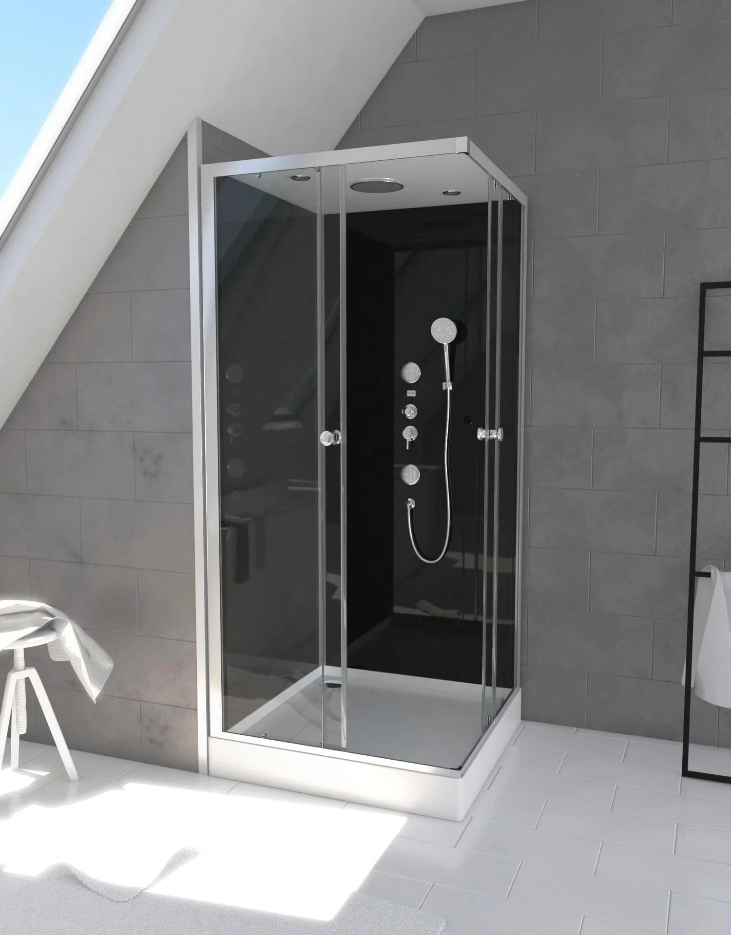 Komplettdusche MARWELL Black Suqare Eckdusche 90x90x210cm