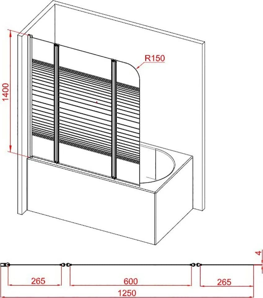 Marwell Badewannenfaltwand White Strips Einscheibensicherheitsglas 125 cm - Bild 4