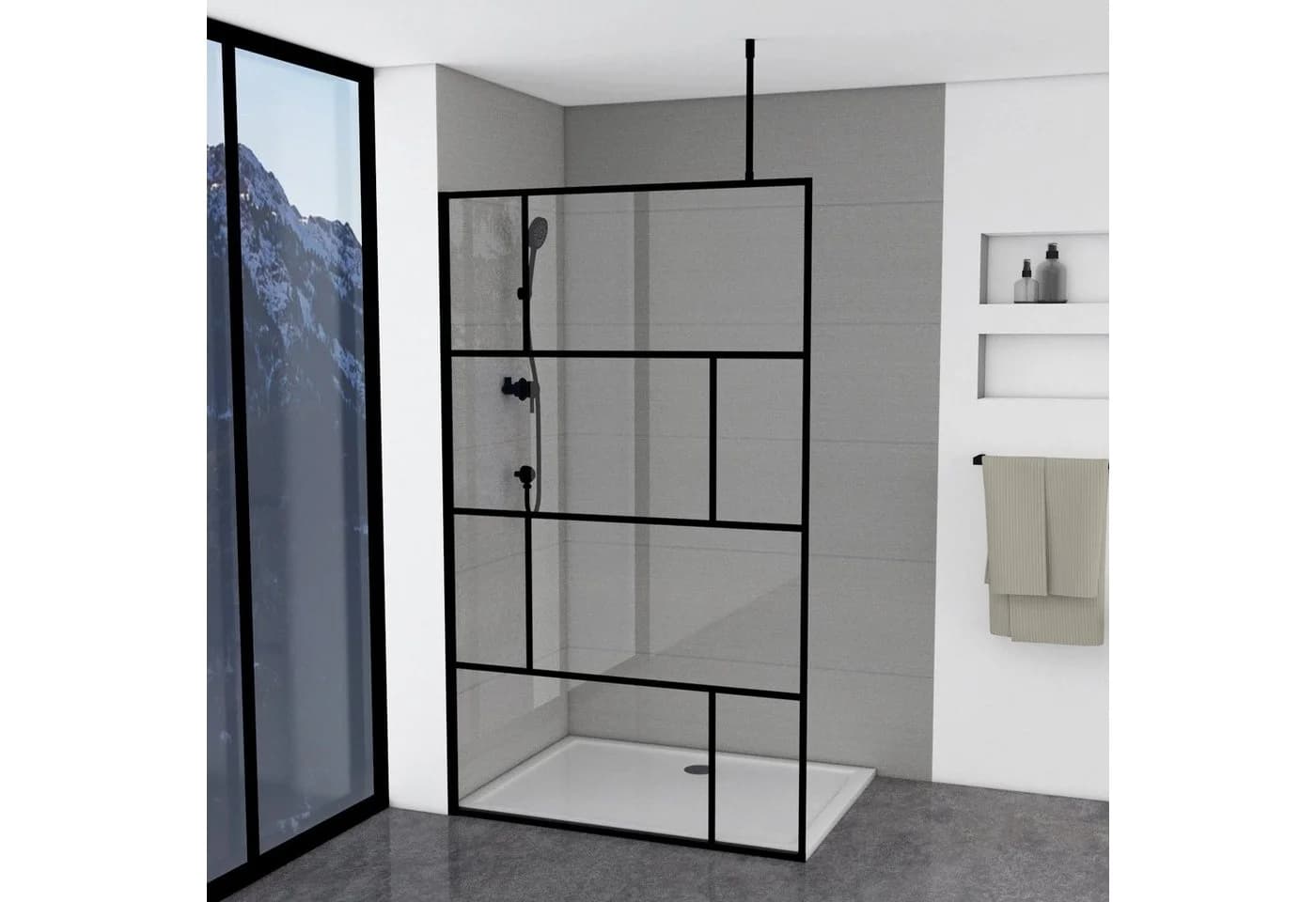 MARWELL Walk-in-Dusche Bricks rahmenlos matt-schwarz ESG-Glas - Bild 2