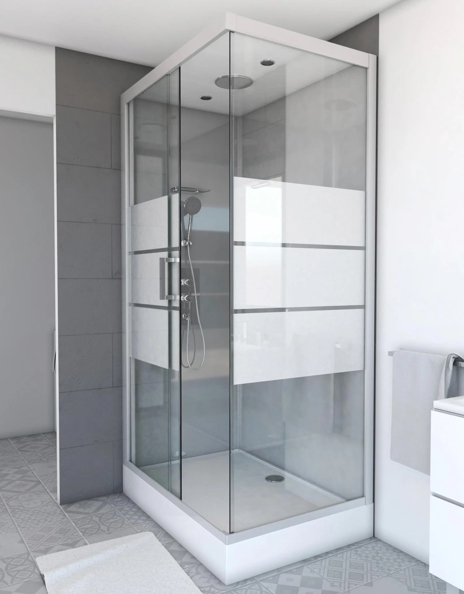 Komplettdusche MARWELL Grey River Rechteck grau mit Armaturen