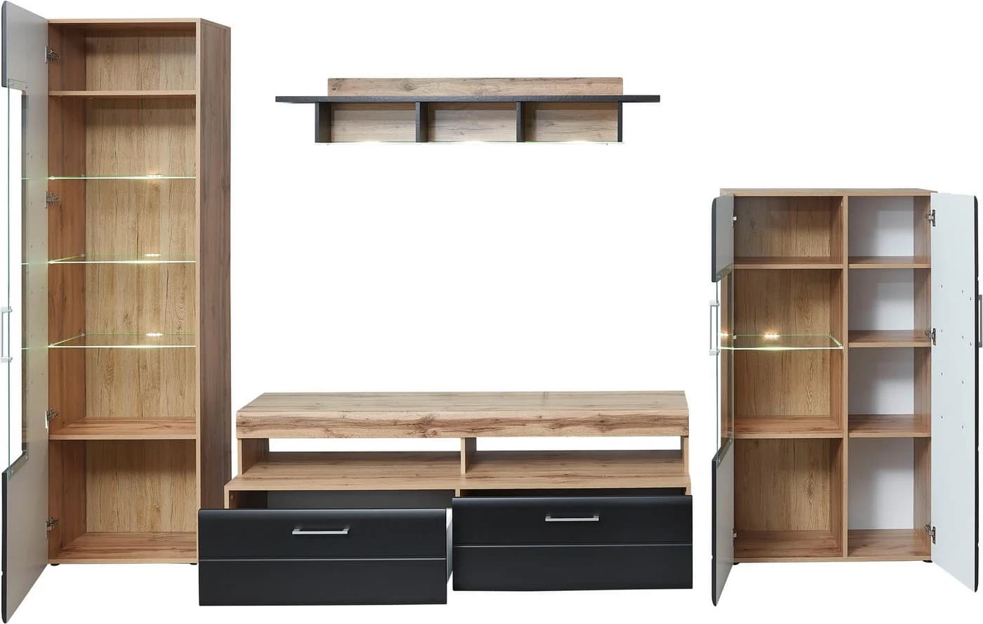 Innostyle Wohnwand Sonate Schwarz mit LED-Beleuchtung und Glasfronten - Bild 3