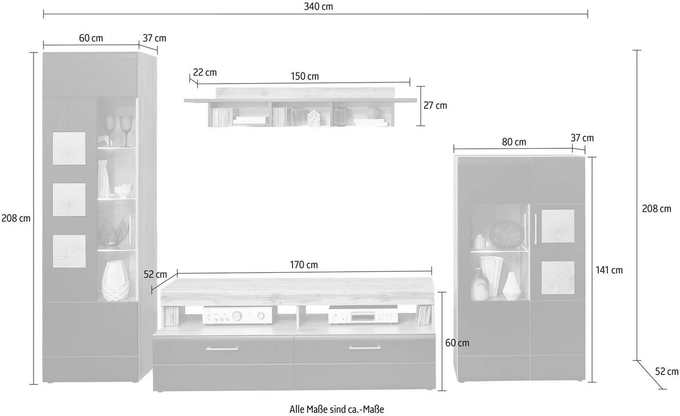 Innostyle Wohnwand Sonate Schwarz mit LED-Beleuchtung und Glasfronten - Bild 5