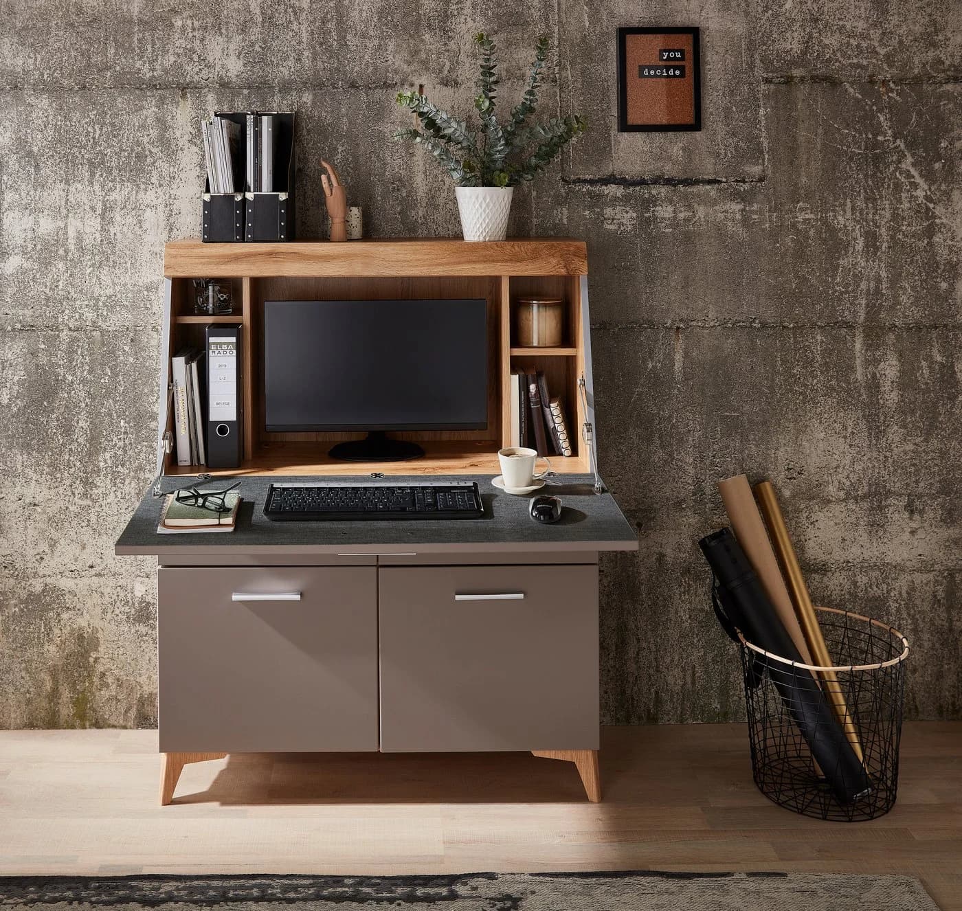 INNOSTYLE Sekretär SECRET Grau Basalt mit Soft-Close und Klappe