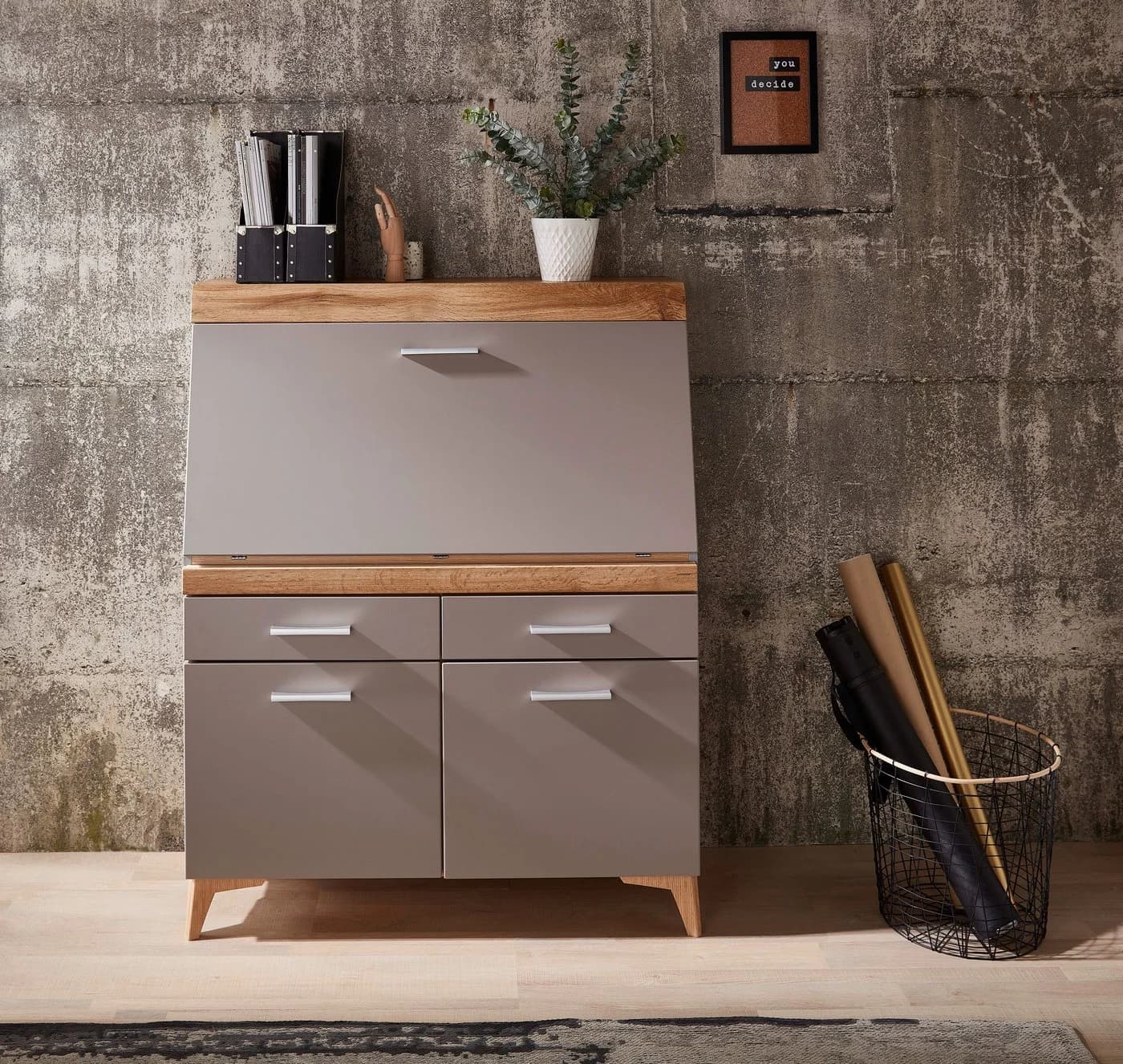 INNOSTYLE Sekretär SECRET Grau Basalt mit Soft-Close und Klappe - Bild 5