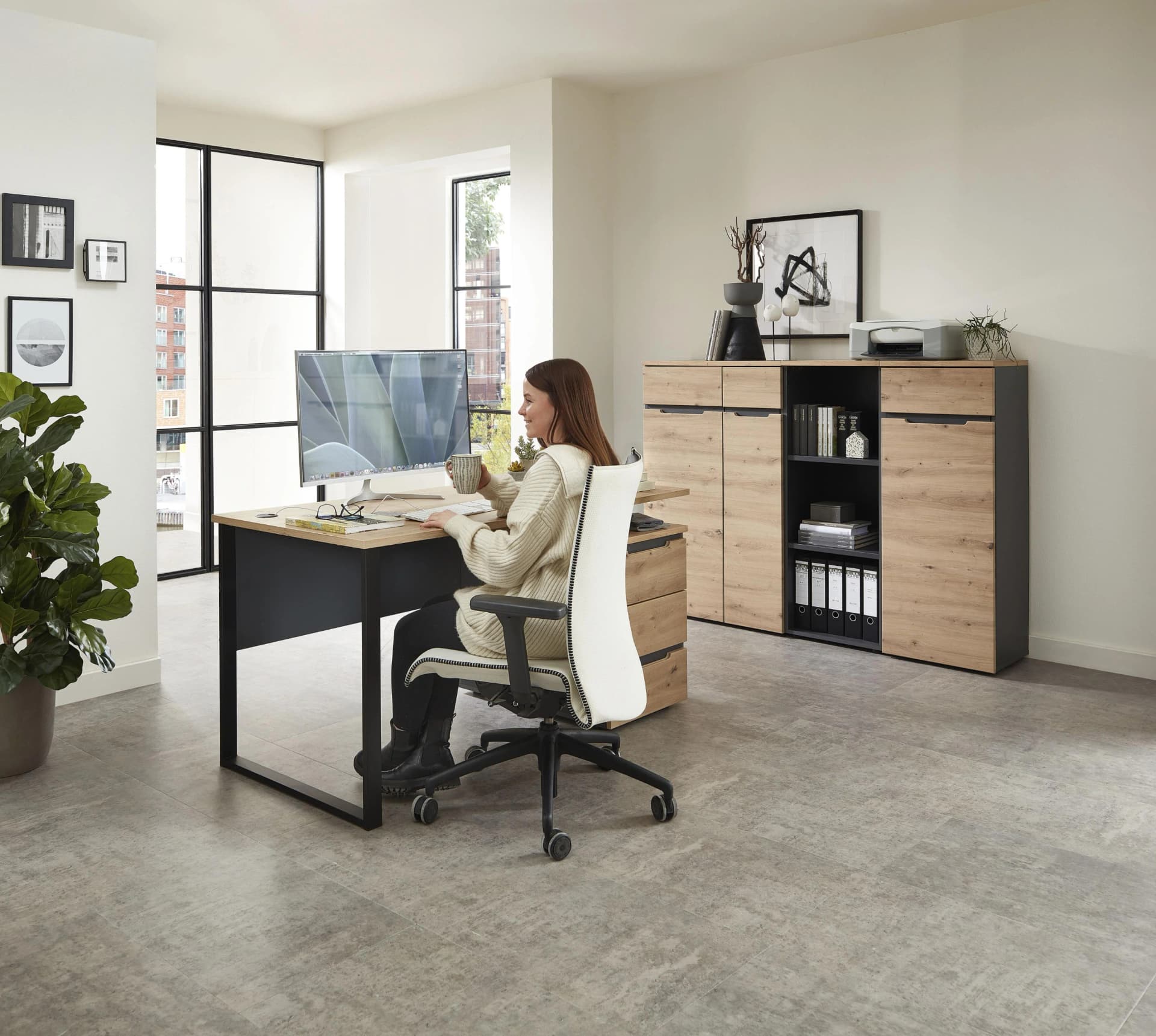Aktenschrank INNOSTYLE Grau Artisan Eiche Graphit 2 Türen Soft-Close