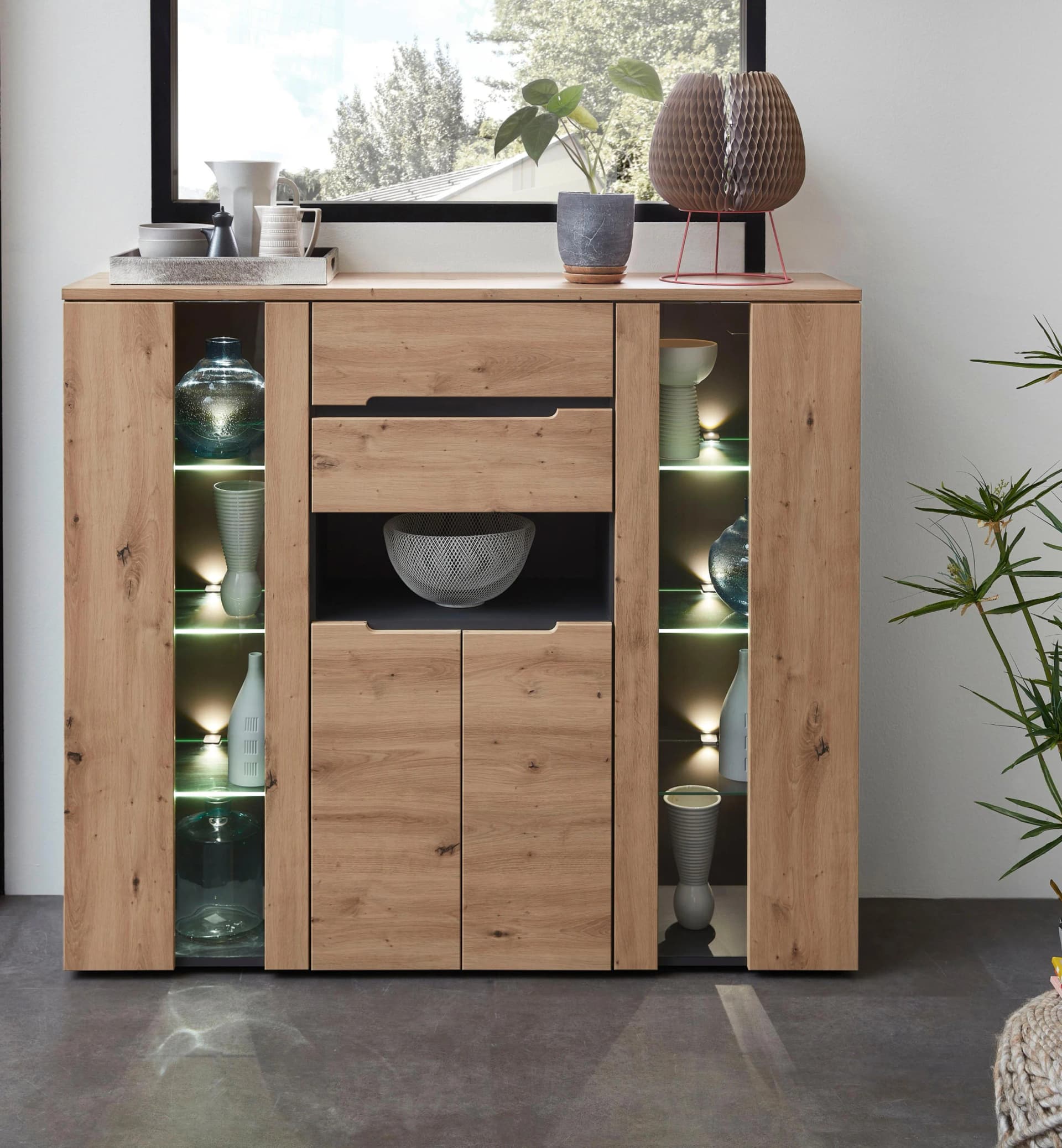 Innostyle Stauraumschrank Bicolour Eiche Artisan Graphit