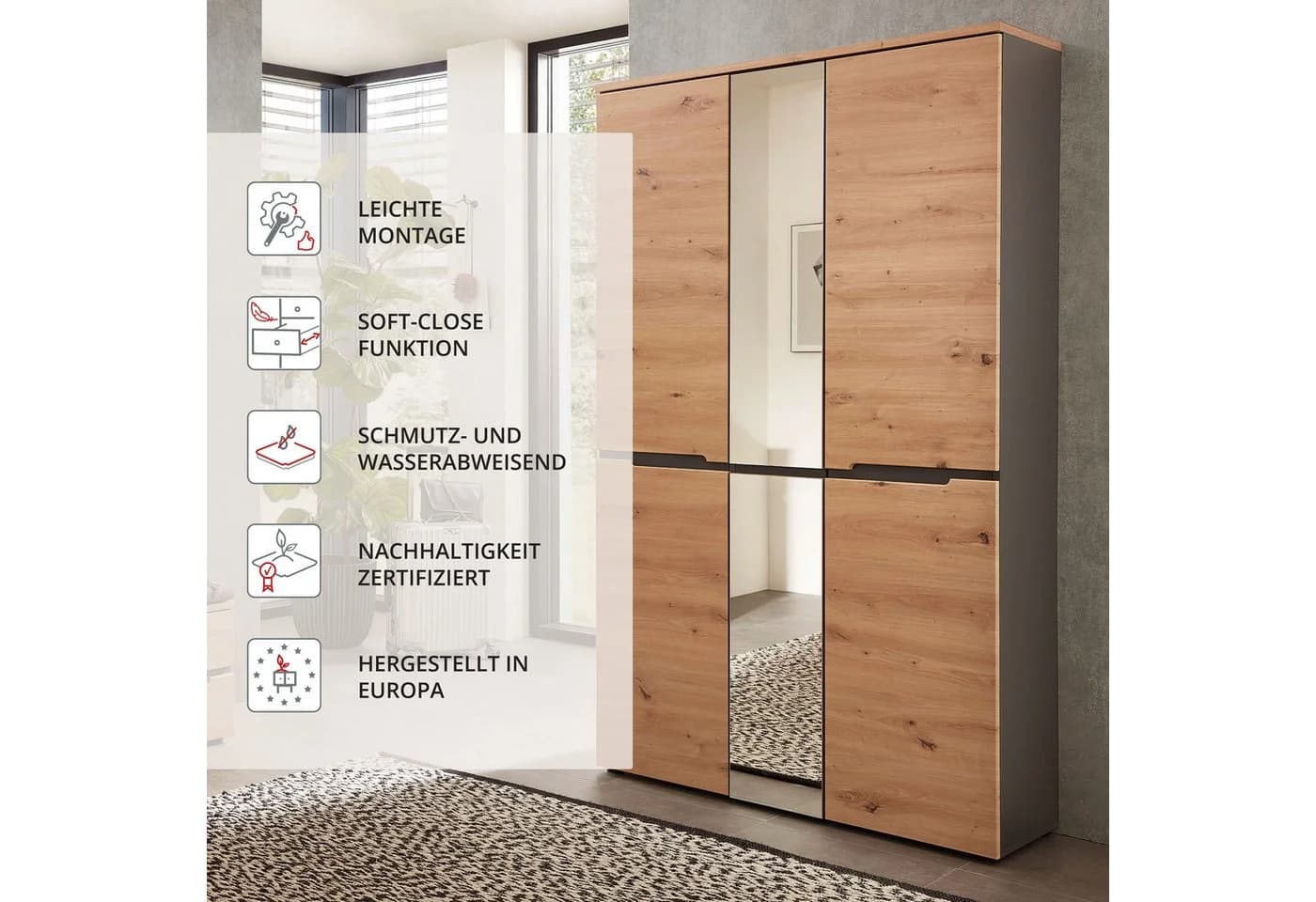 Innostyle Garderobenschrank Memphis 3-tlg. Artisan Eiche Grau - Bild 4