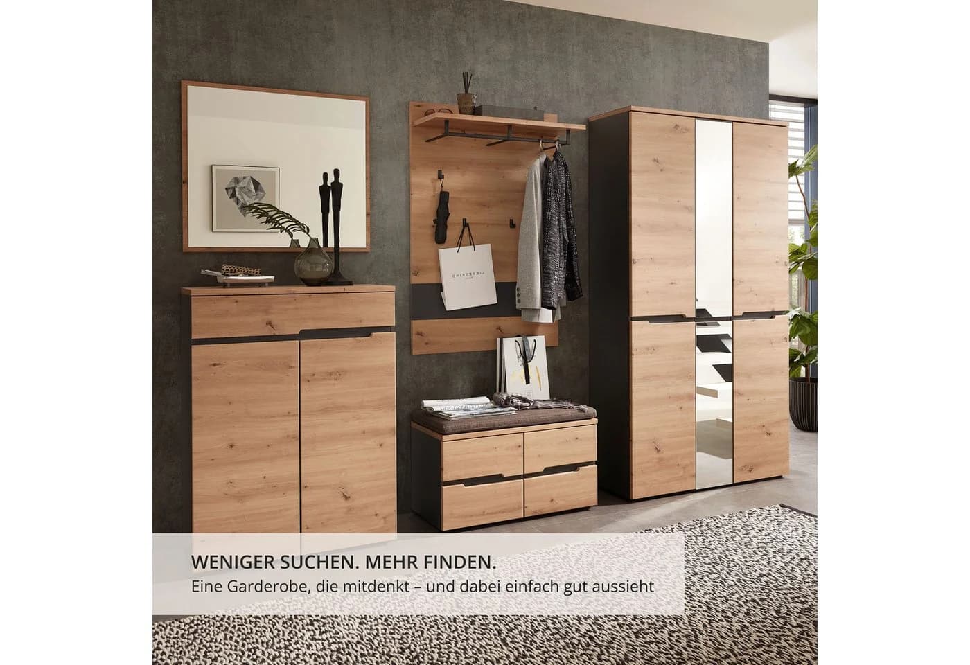Innostyle Garderobenschrank Memphis 3-tlg. Artisan Eiche Grau - Bild 5