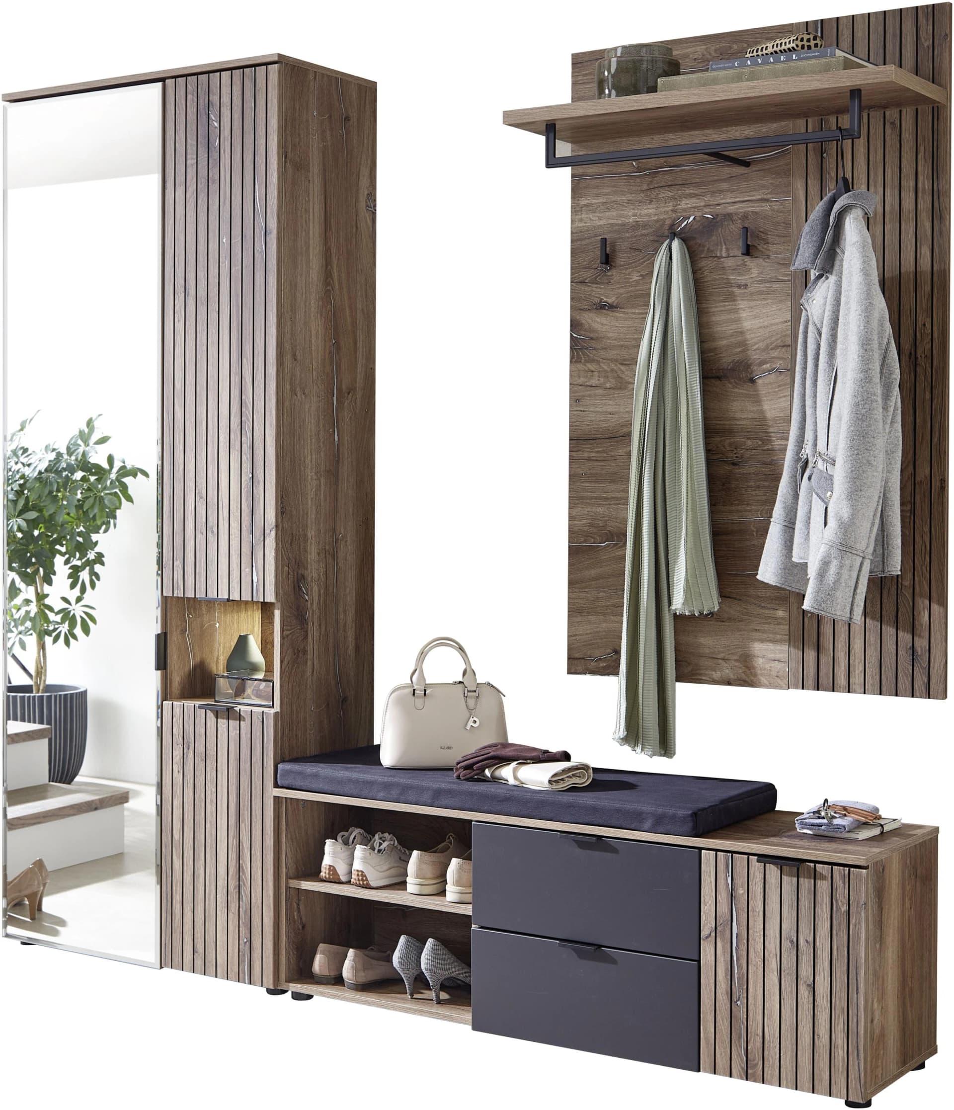 Innostyle LINEA Garderoben-Set 3-teilig Grau/Braun mit LED