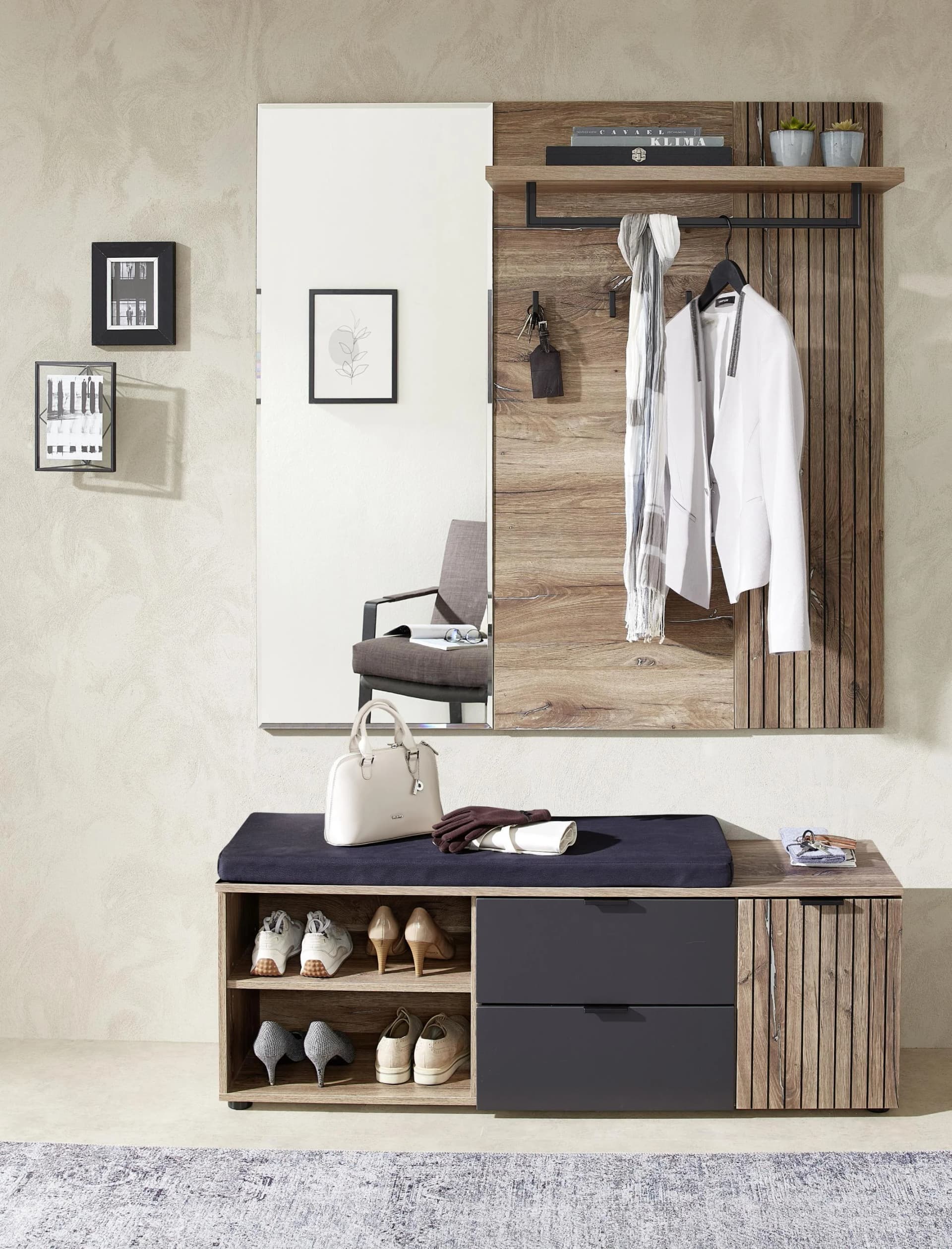 Innostyle LINEA Garderoben-Set 3-teilig Grau/Braun mit Spiegel und Sitzbank