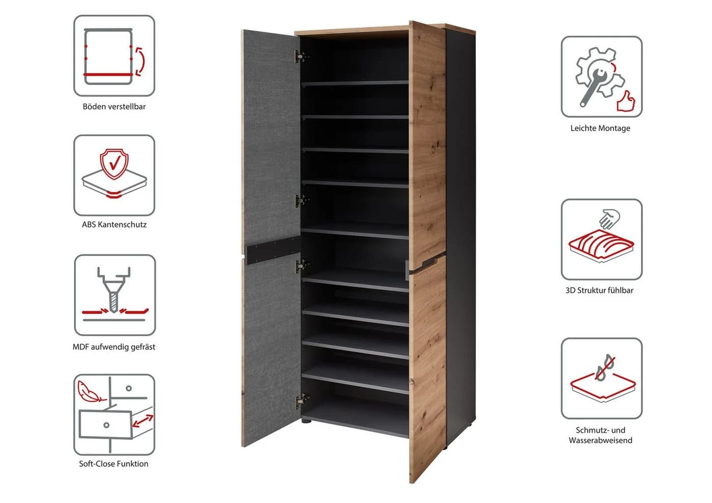 INNOSTYLE Memphis Schuhschrank Grau Eiche mit Soft-Close - Bild 3