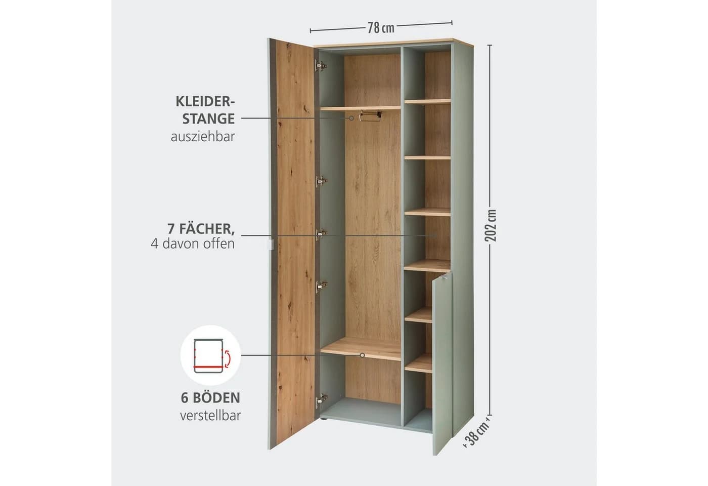 INNOSTYLE Garderobenschrank BARI mit Spiegel und Softclose - Bild 4