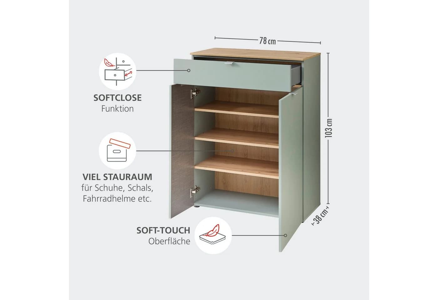 INNOSTYLE Bari Schuhschrank Schilfgrün mit Softclose - Bild 4