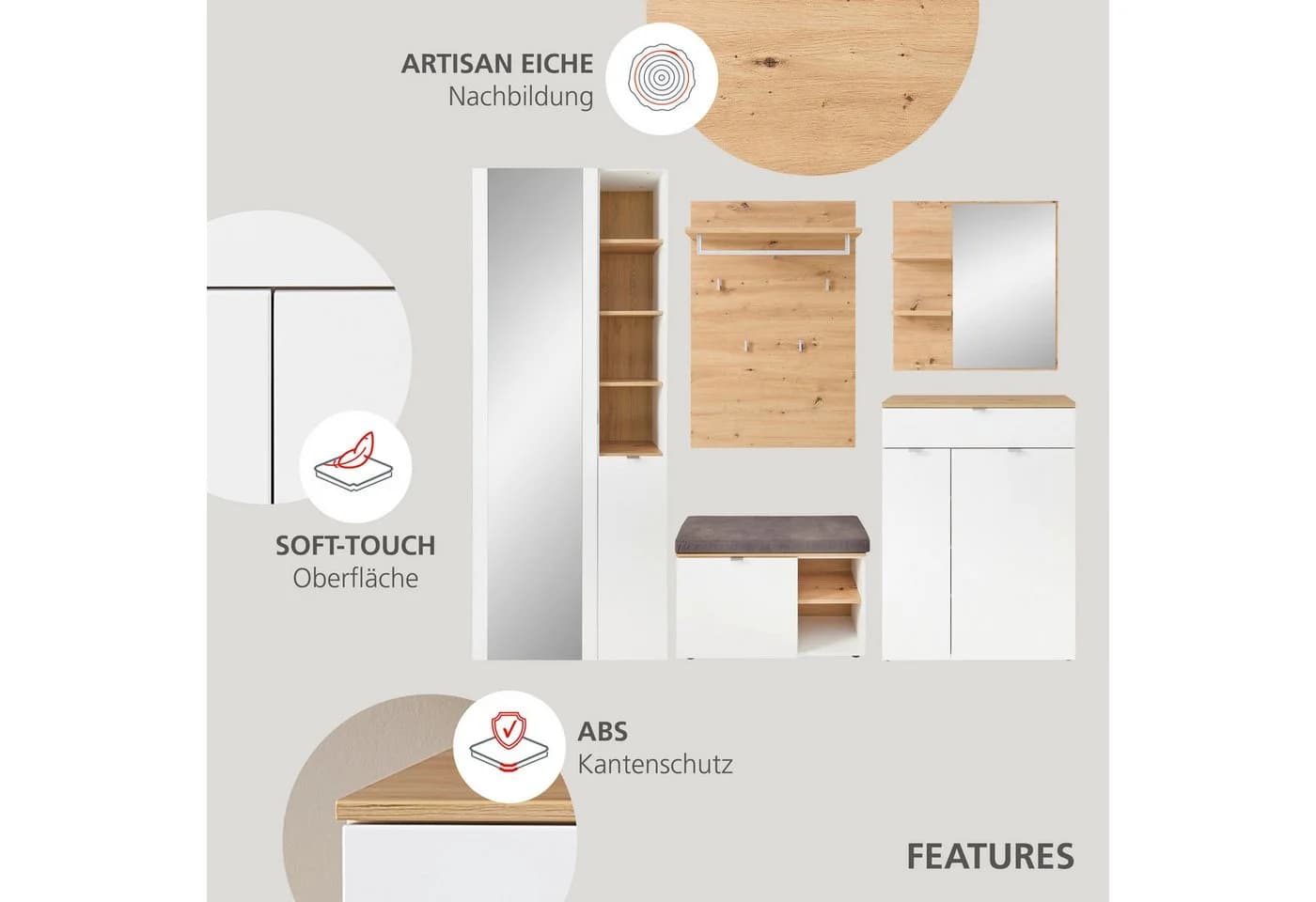 INNOSTYLE Bari Schuhschrank mit Sitzkissen und Softclose - Bild 4