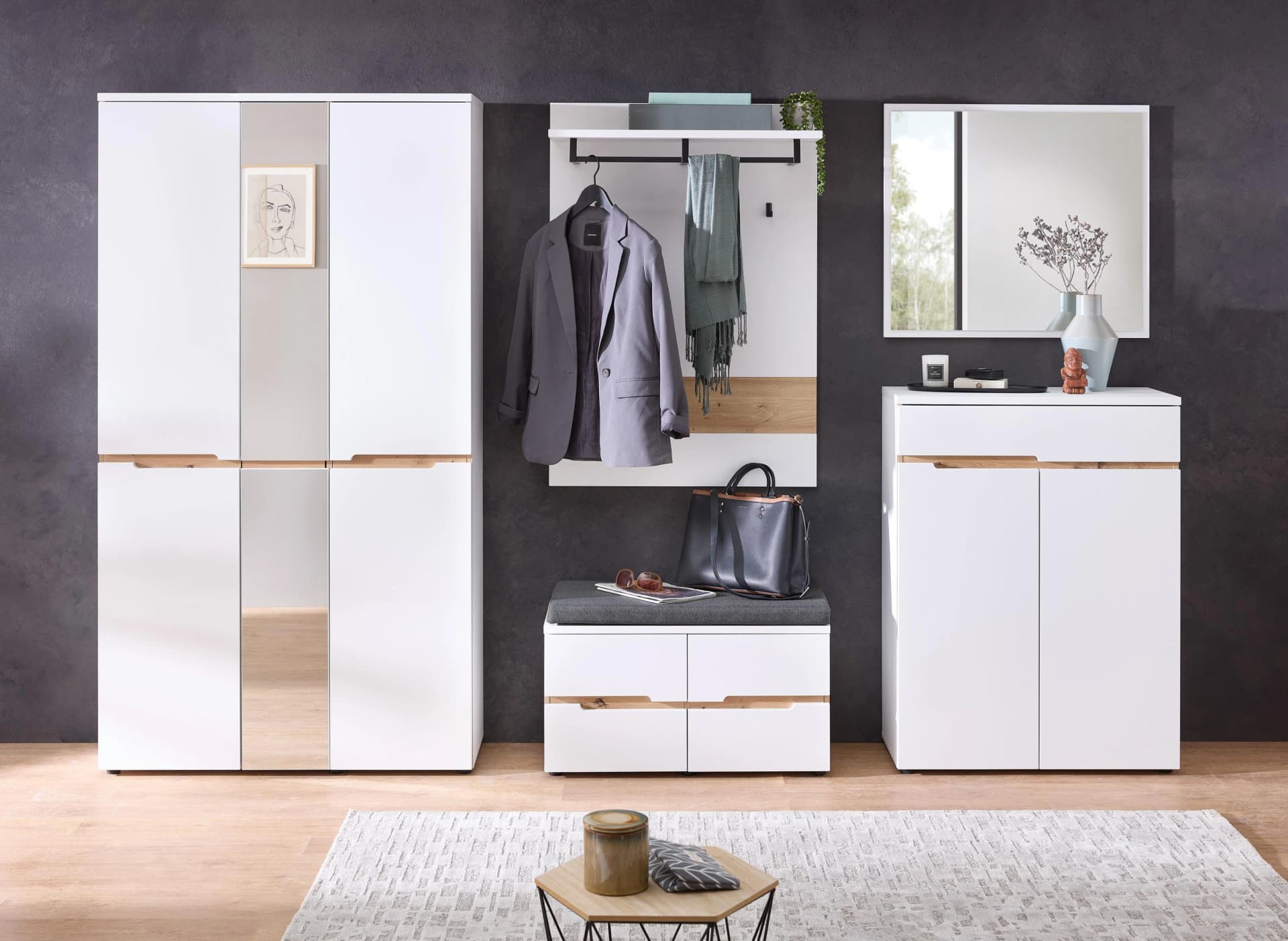 INNOSTYLE Memphis Garderoben-Set Weiß Artisan Eiche