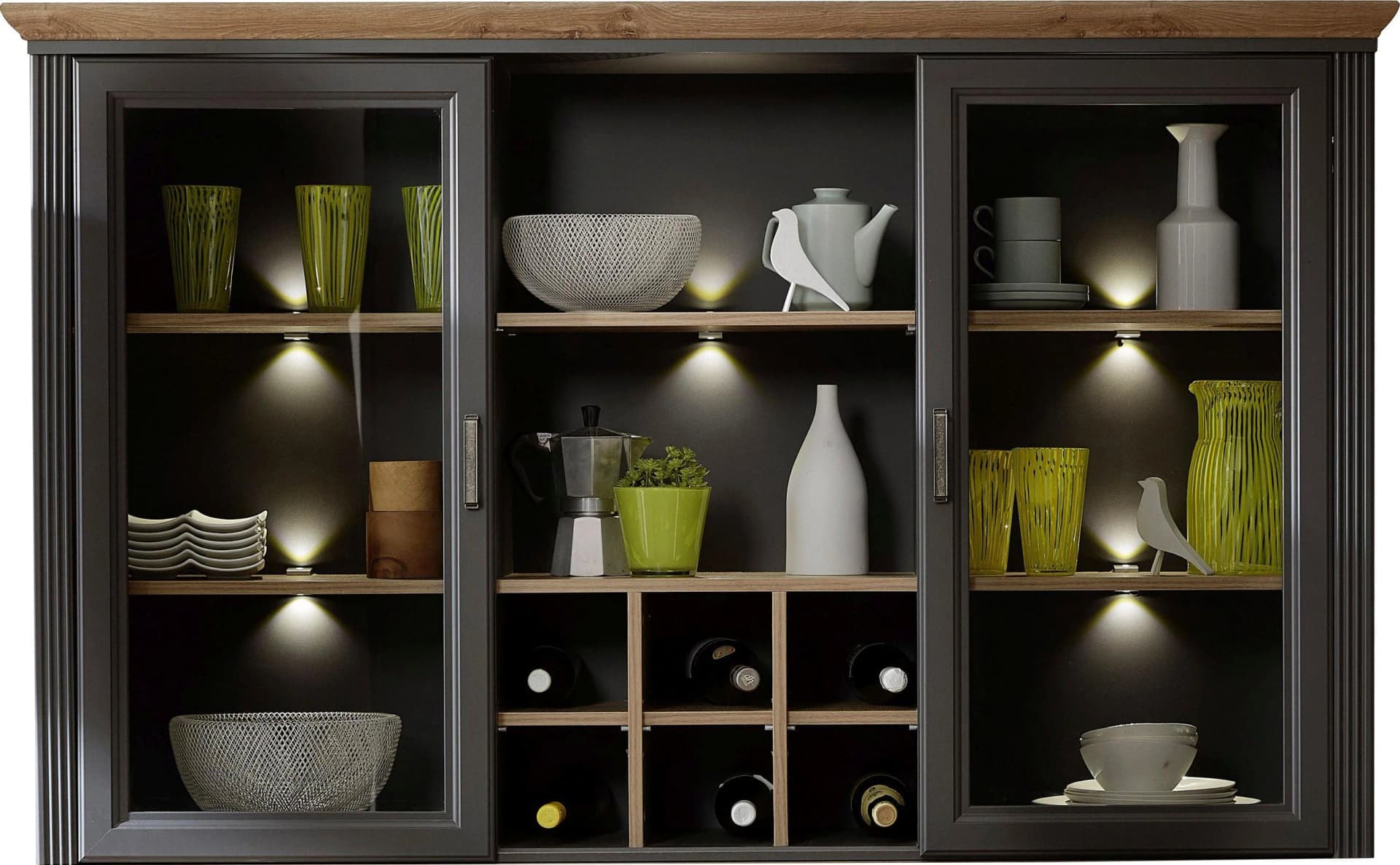 INNOSTYLE Aufsatzschrank Jasmin Grau Eiche Glas mit Beleuchtung