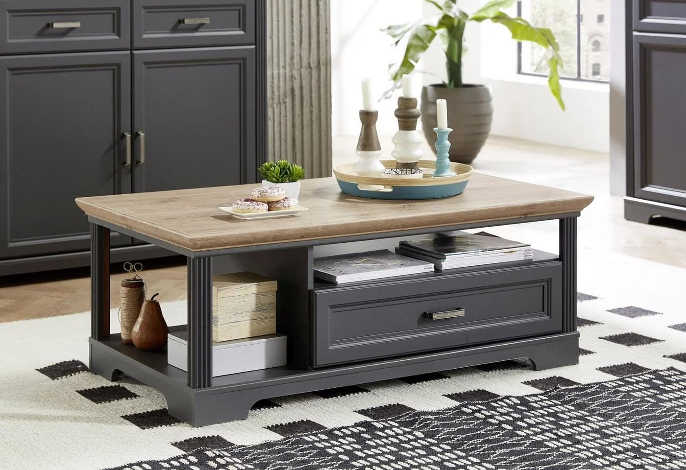 Innostyle Jasmin Couchtisch Grau Eiche Artisan Landhaus - Bild 2