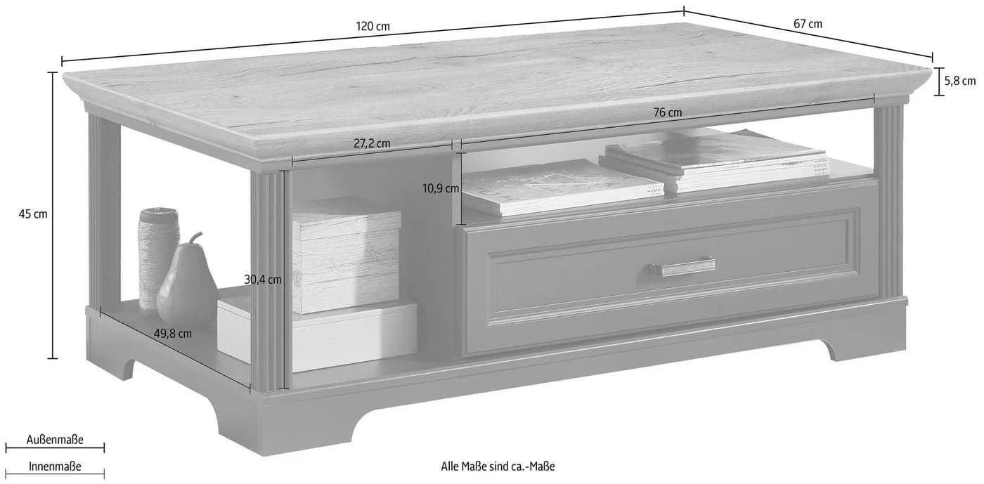 Innostyle Jasmin Couchtisch Grau Eiche Artisan Landhaus - Bild 3