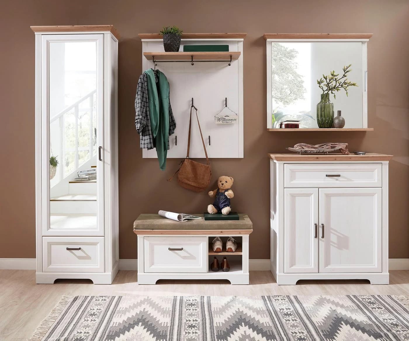 Innostyle Garderobenpaneel Jasmin Braun Holzwerkstoff mit Haken und Stange