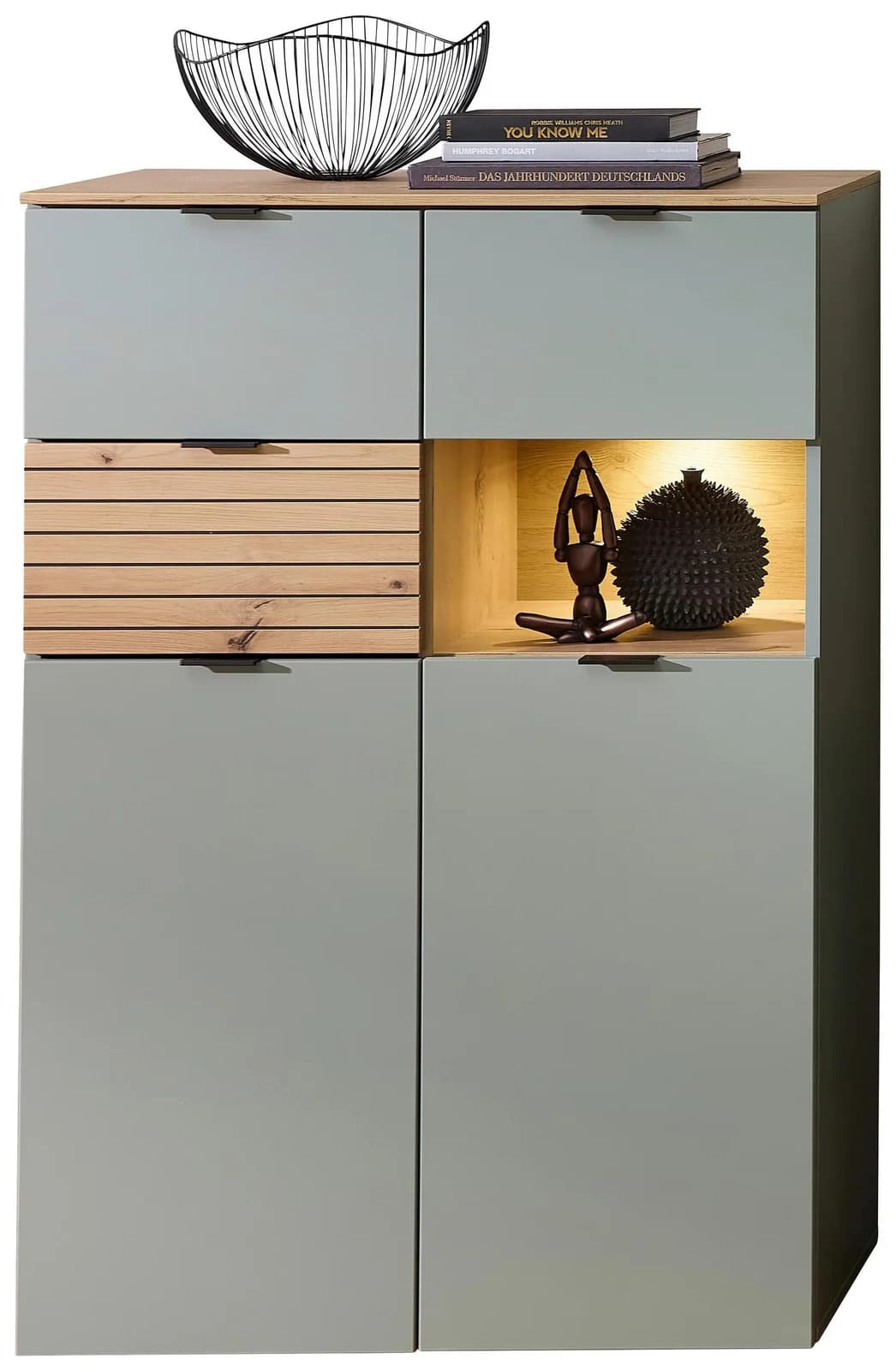 Innostyle INA Highboard Schilfgrün Artisan Eiche 84x125x45 cm