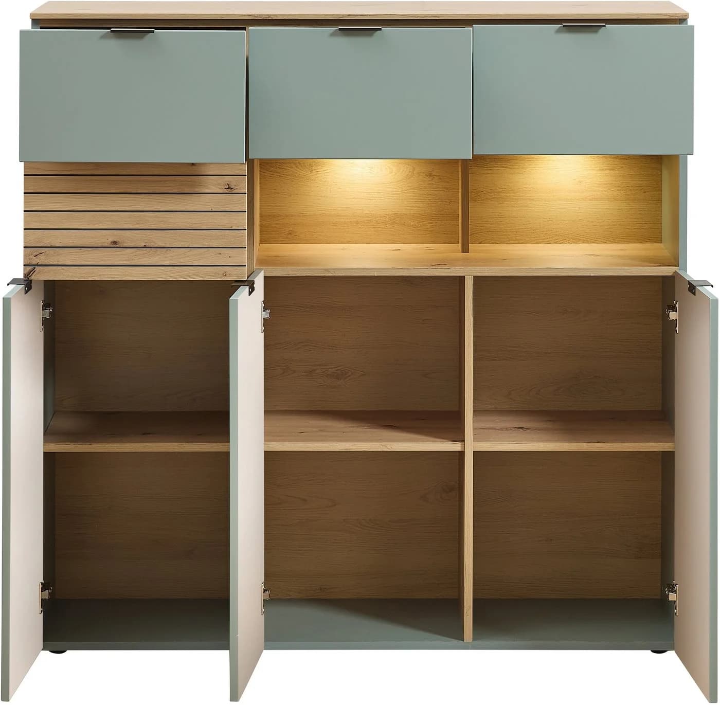 Innostyle INA Highboard Schilfgrün Artisan Eiche 3-Türig 4-Schubladen - Bild 5