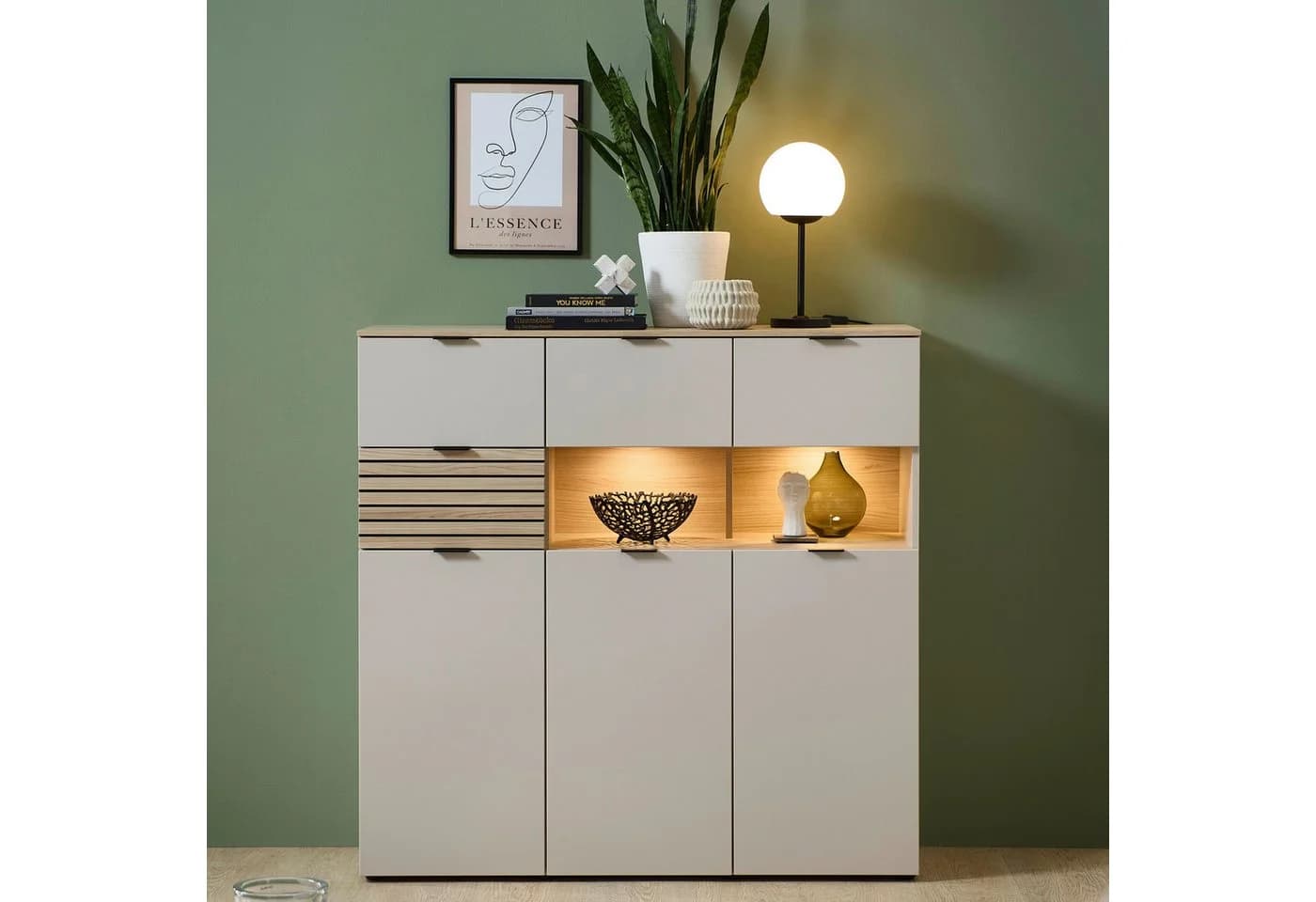 Innostyle INA Highboard Schilfgrün Artisan Eiche Optik - Bild 2