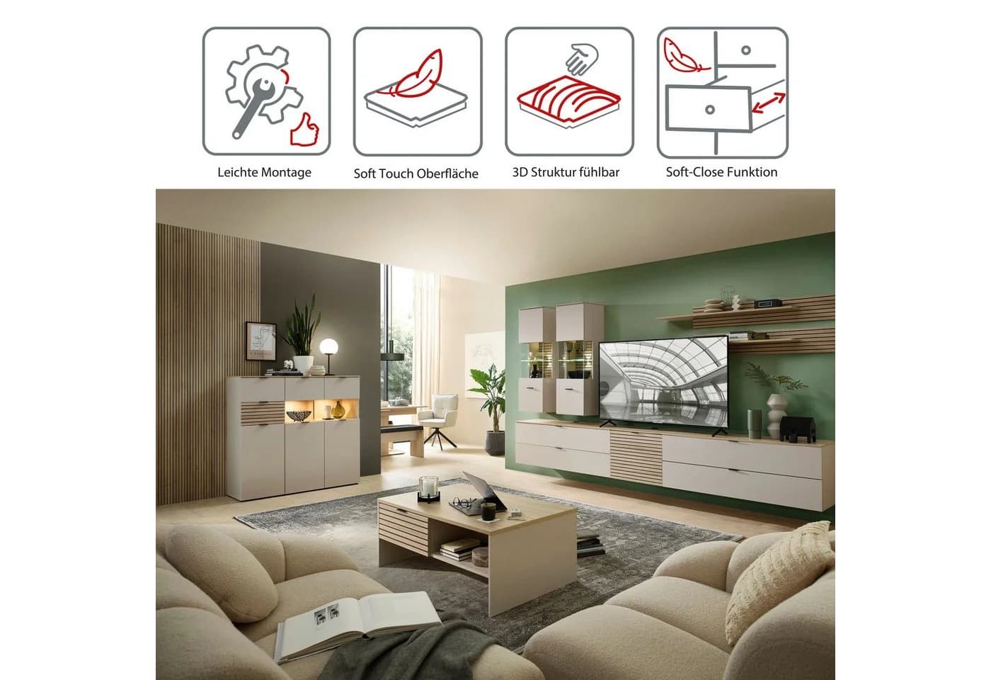 Innostyle INA Highboard Schilfgrün Artisan Eiche Optik - Bild 3