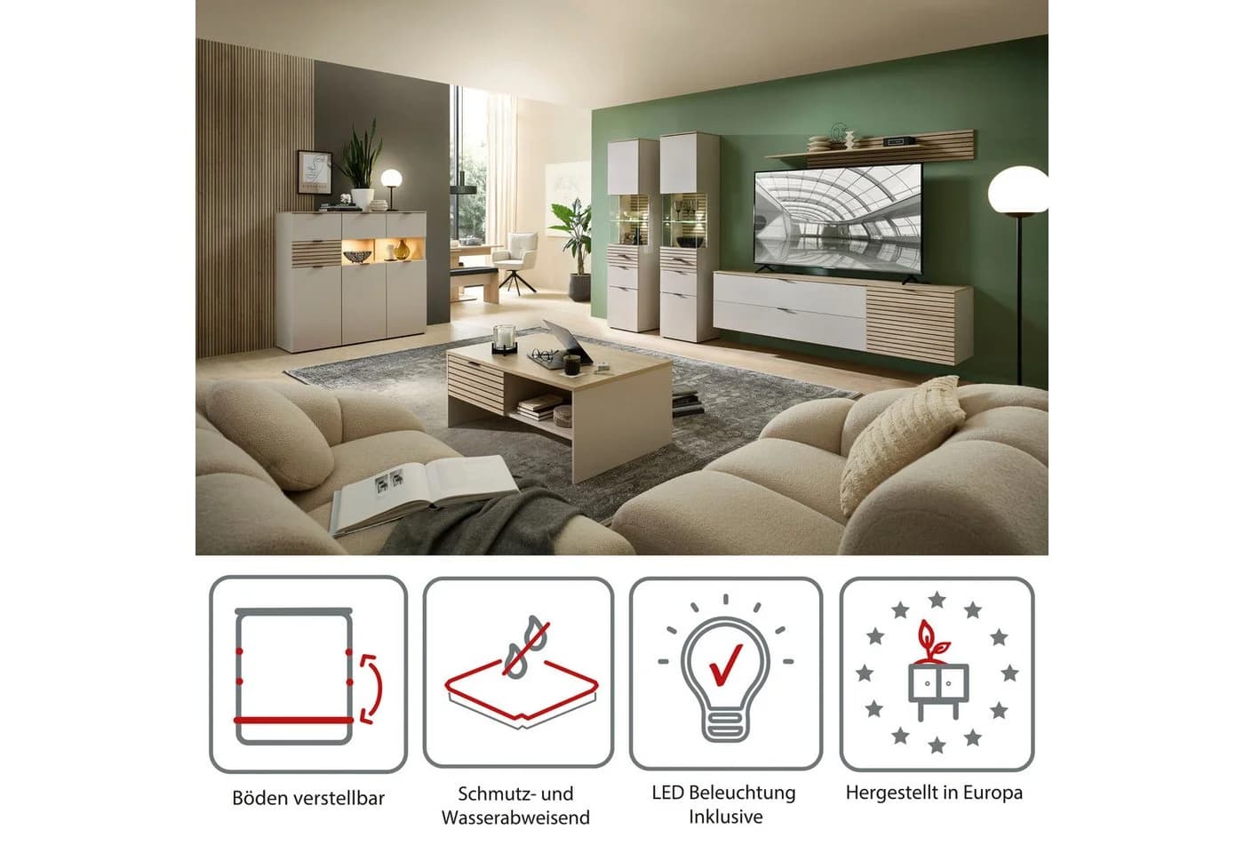 Innostyle INA Highboard Schilfgrün Artisan Eiche Optik - Bild 4