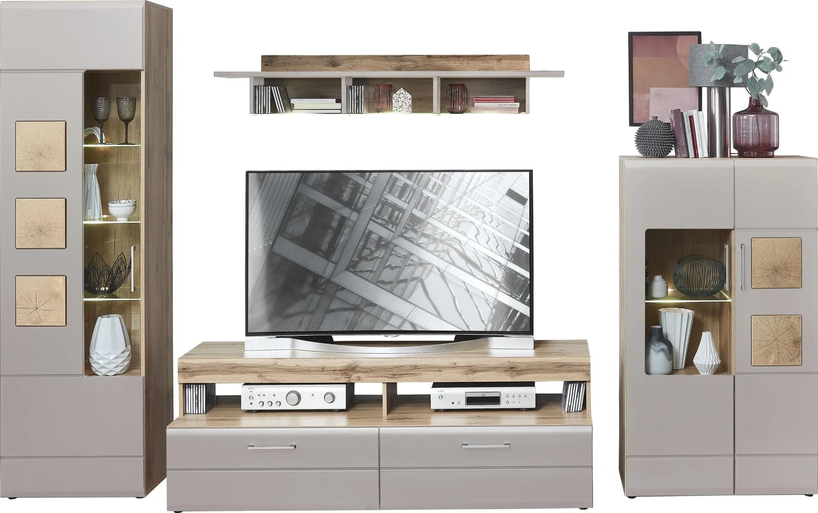 Innostyle Wohnwand SINFONIE Eiche Altholz/Cashmere mit LED & Soft-Close