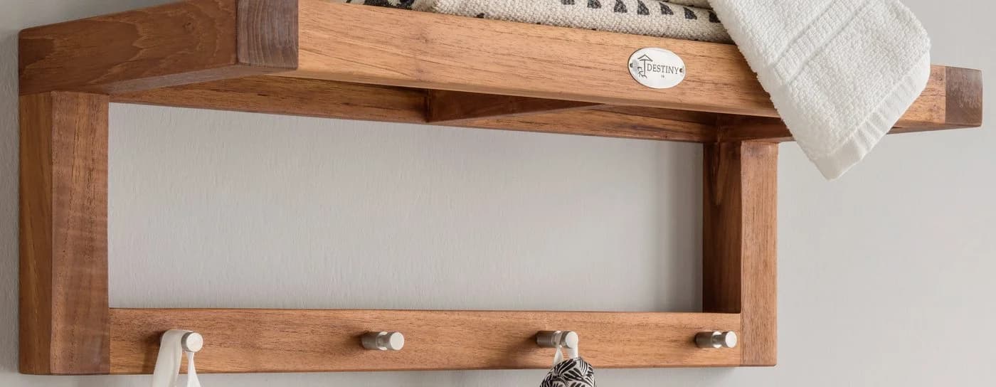 Destiny Wandregal mit Haken Teak Holz