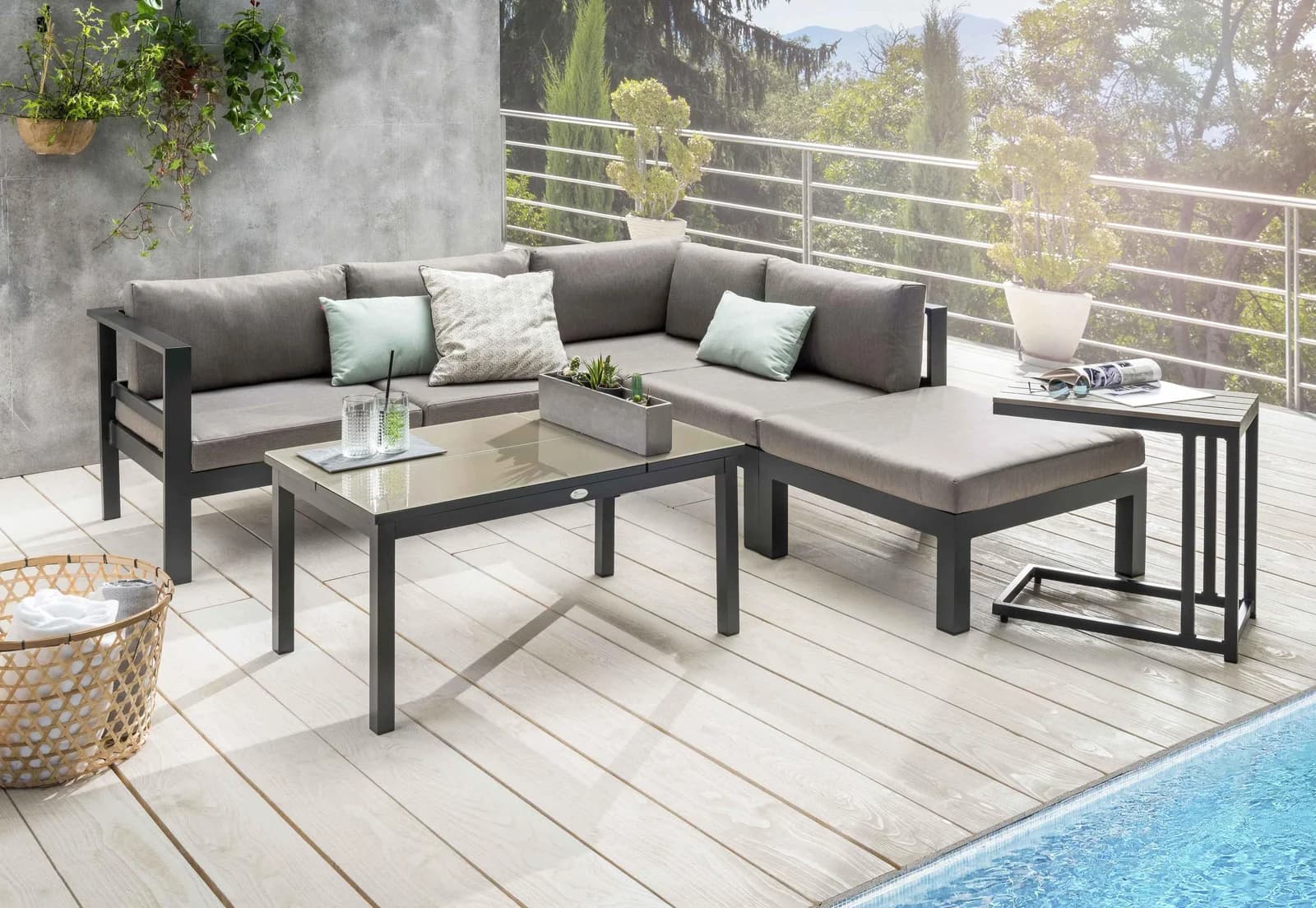 Gartenlounge-Set DESTINY ARENAL Grau Aluminium Ecksofa