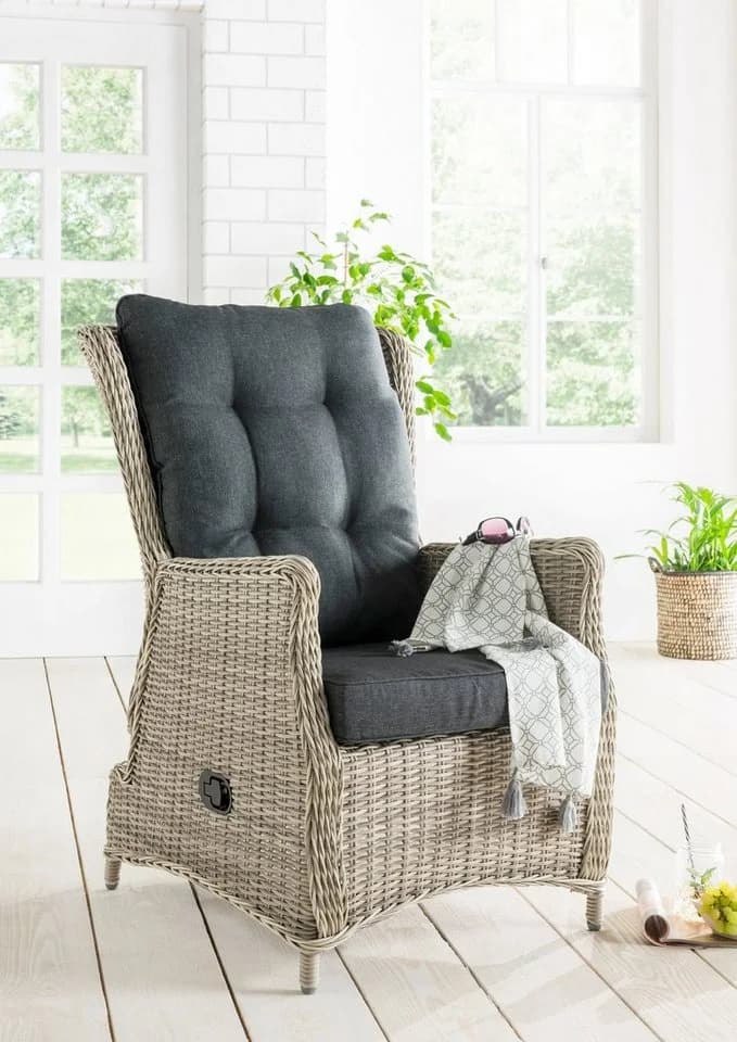 Destiny Gartenlounge-Set CASA Relax Sessel mit Hocker Vintage Weiß Hellgrau