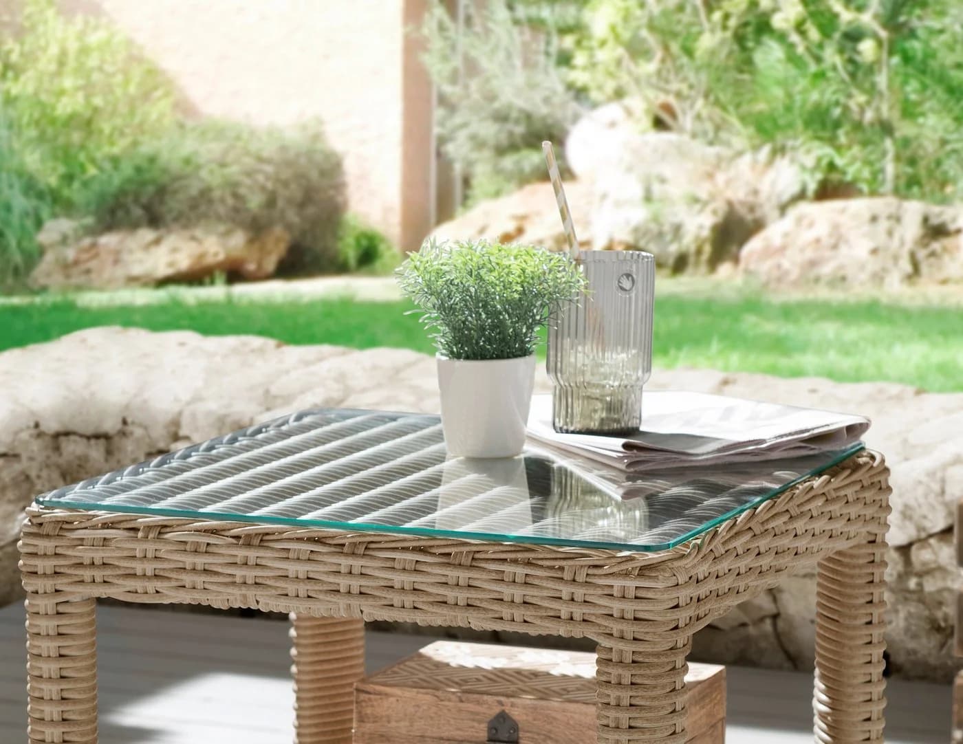 Destiny Beistelltisch MERANO Beige Aluminium Polyrattan