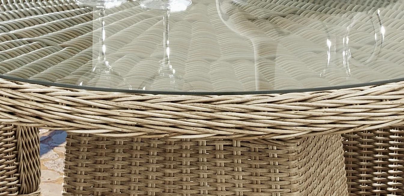 Destiny LUNA Gartentisch Rund Beige Aluminium Polyrattan Glasplatte - Bild 3