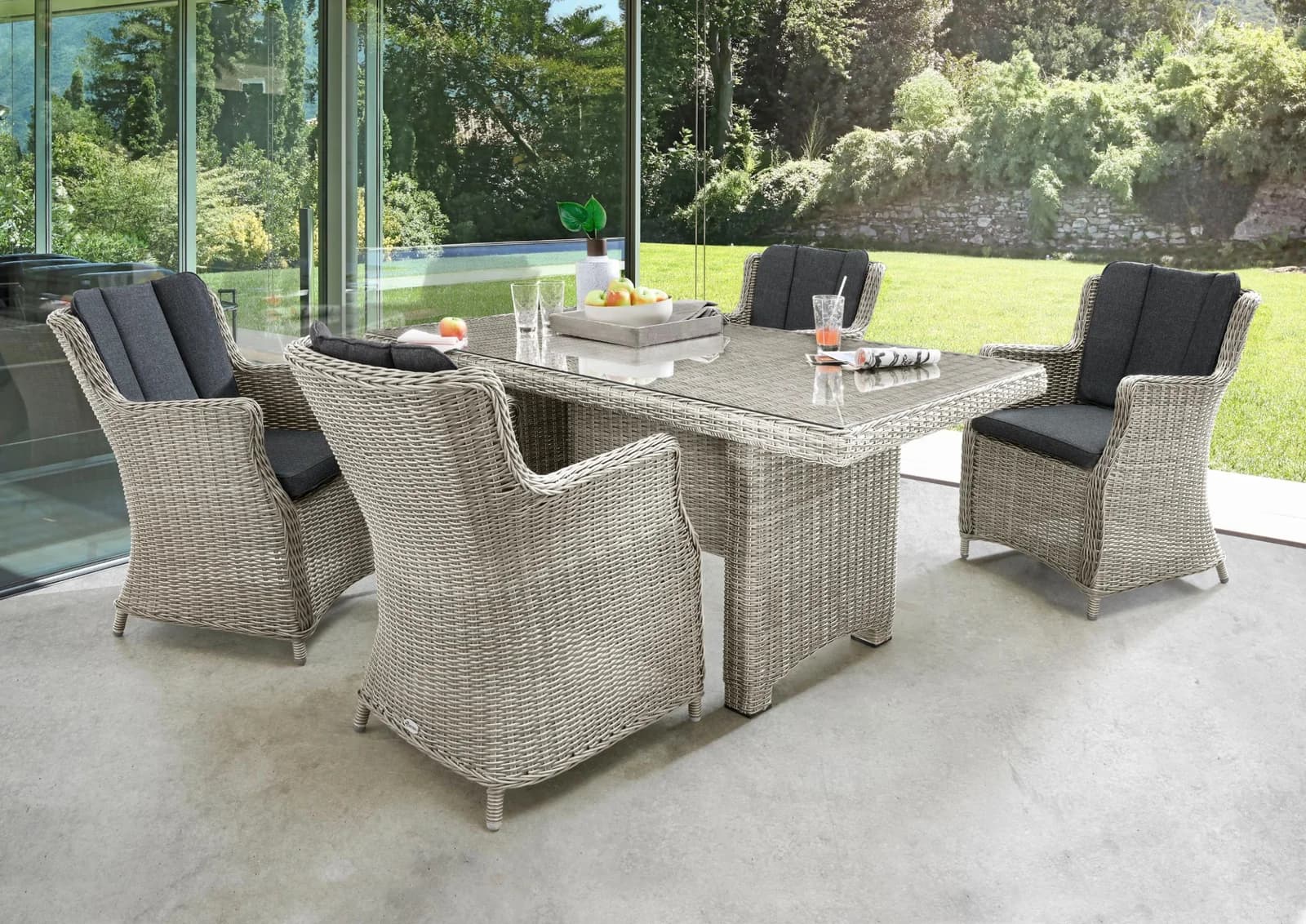 Garten-Essgruppe Destiny Luna weiß Polyrattan Aluminium