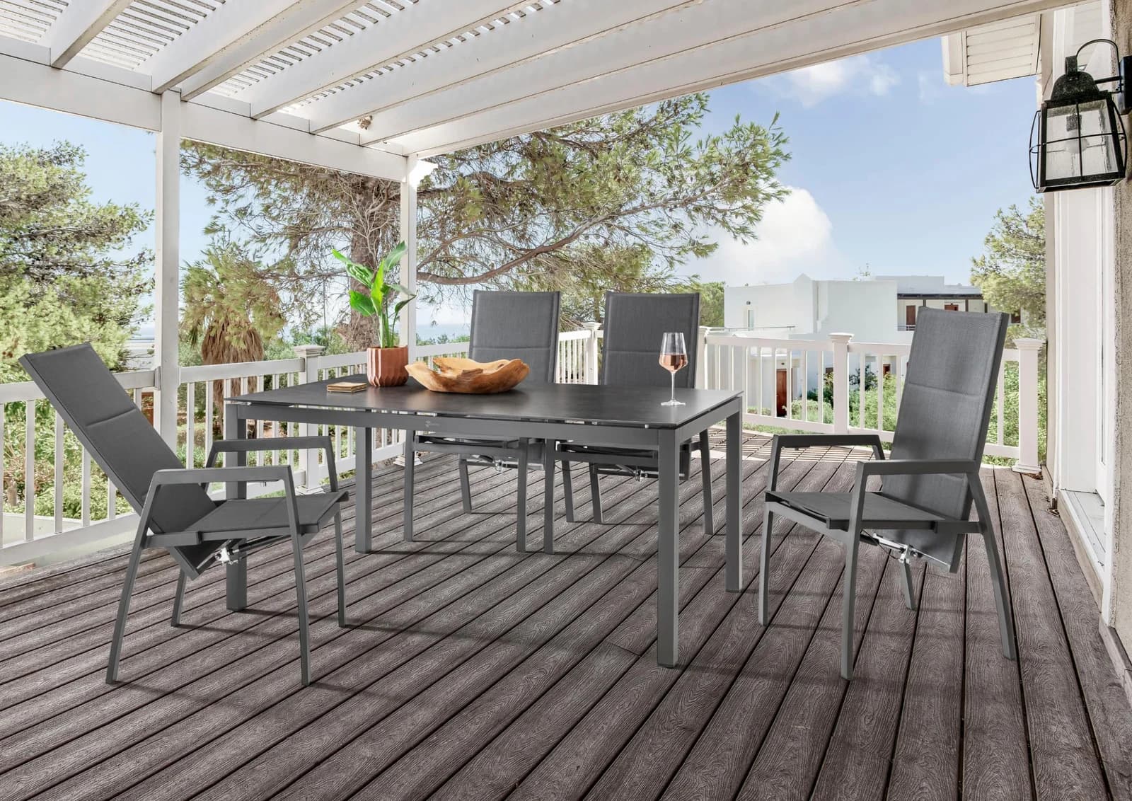 Destiny Costa Cremona Garten-Essgruppe 4 Stuhl Anthrazit
