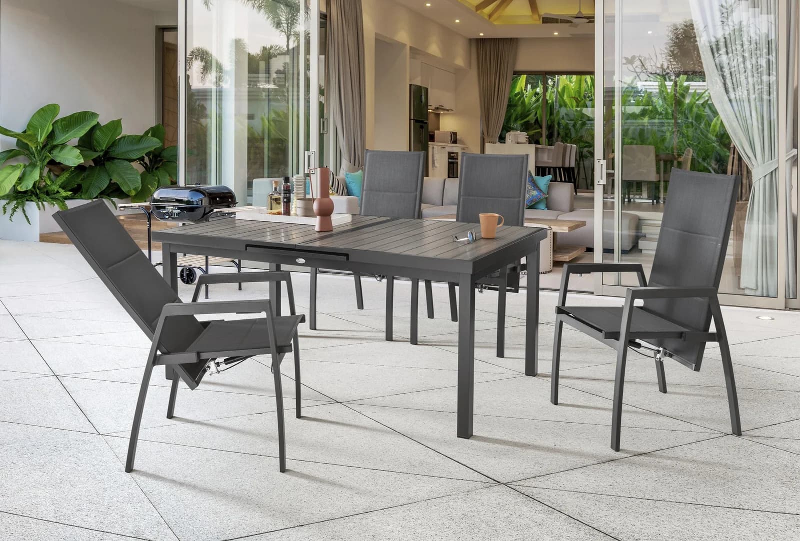 Destiny Costa Imola Garten-Essgruppe Grau 4 Hochlehner Ausziehtisch
