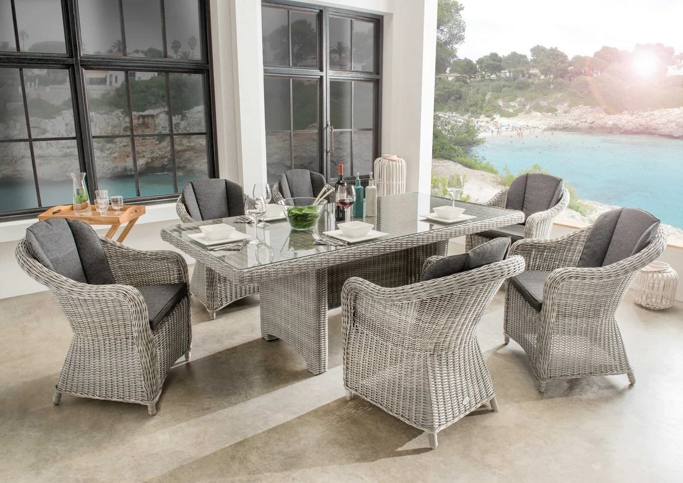 Destiny Sitzgruppe Malaga Luna 7-tlg. Vintage Weiß Aluminium Polyrattan