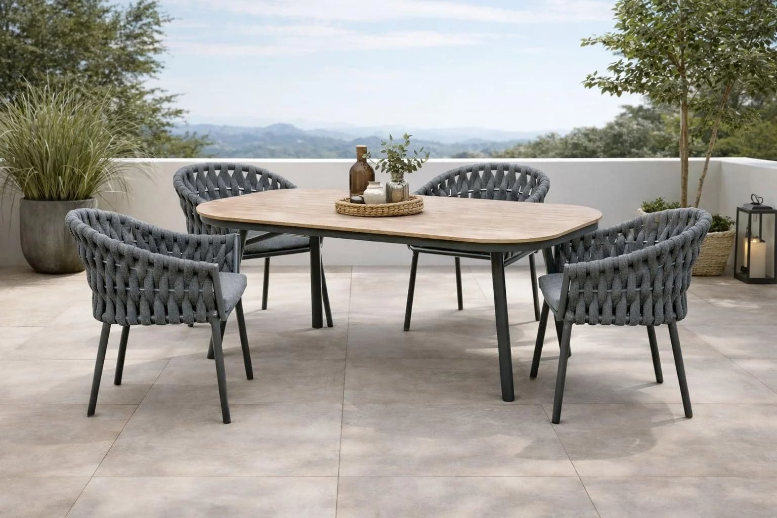 Garten-Essgruppe Destiny Molino San Marino 4 Sessel + Tisch Anthrazit