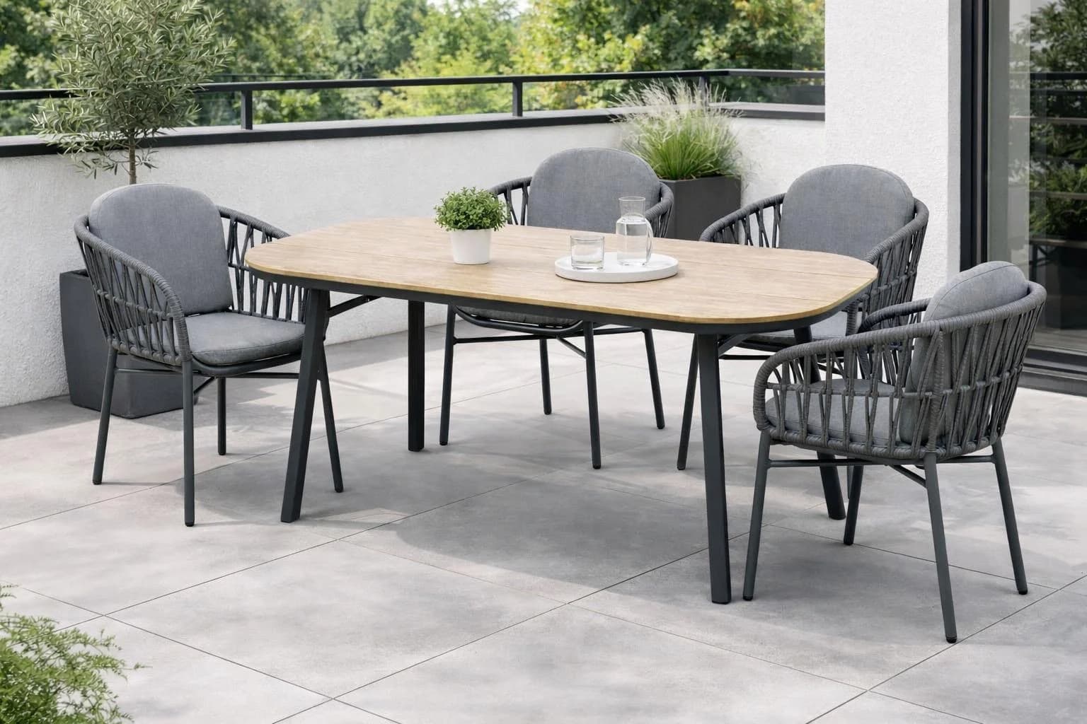 Destiny Garten-Essgruppe Como San Marino 4 Sessel + Tisch 180x90 cm
