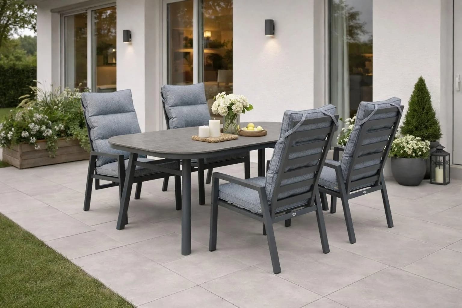 DESTINY Garten-Essgruppe 5-tlg. Grau/Anthrazit Aluminium Polywood