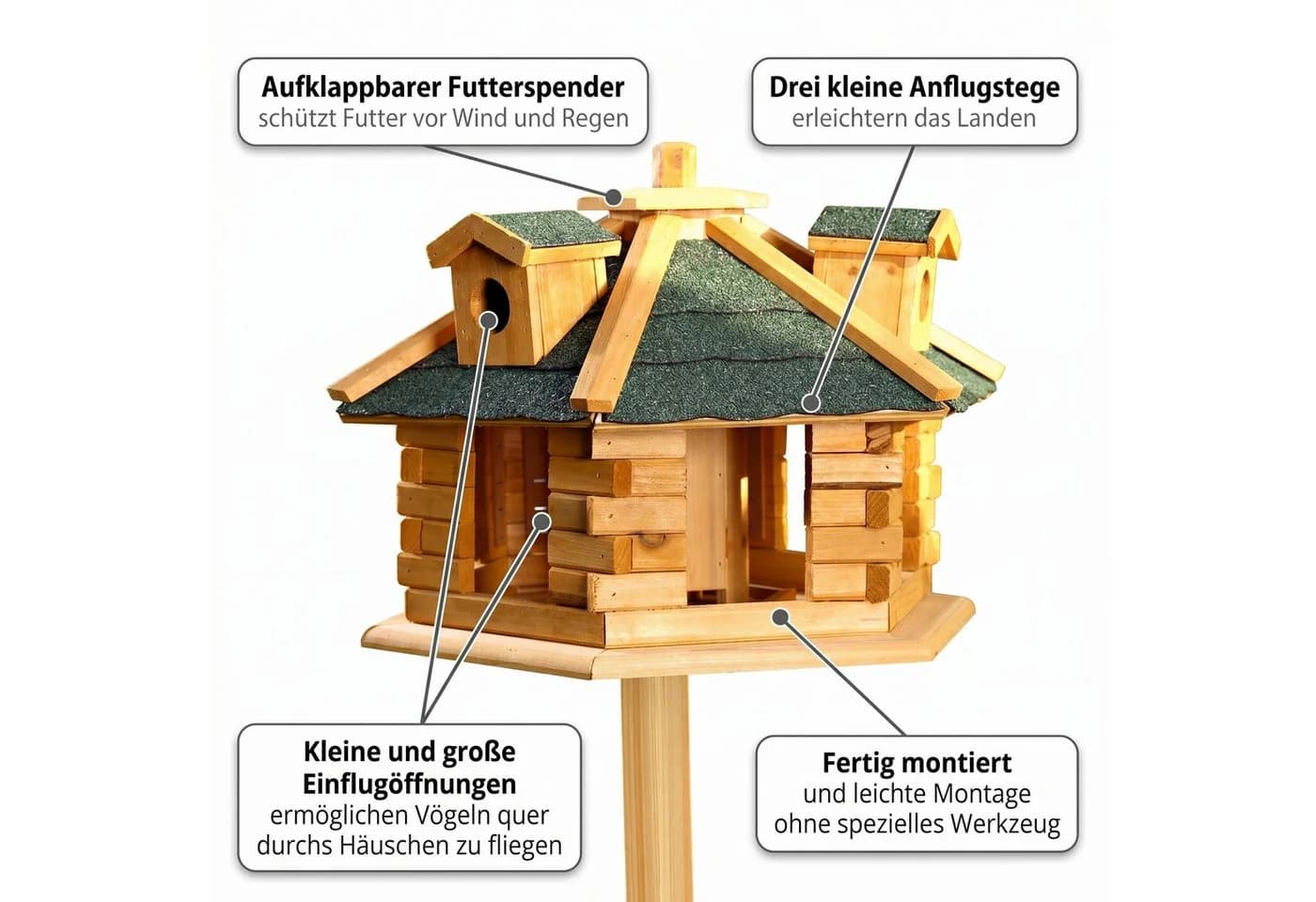 Mucola Vogelhaus Holz mit Futterspender und aufklappbarem Dach - Bild 5