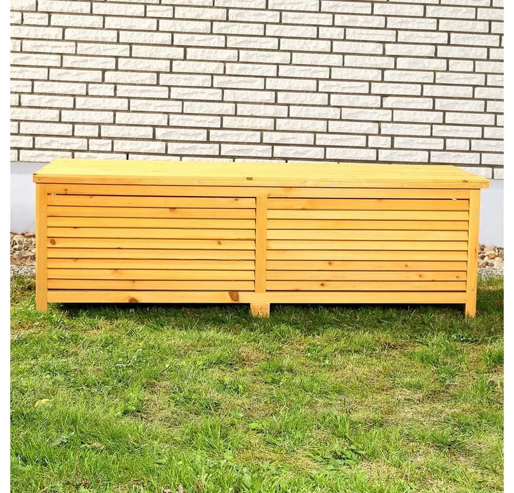 Mucola Auflagenbox Gartentruhe Braun Holz mit Deckel