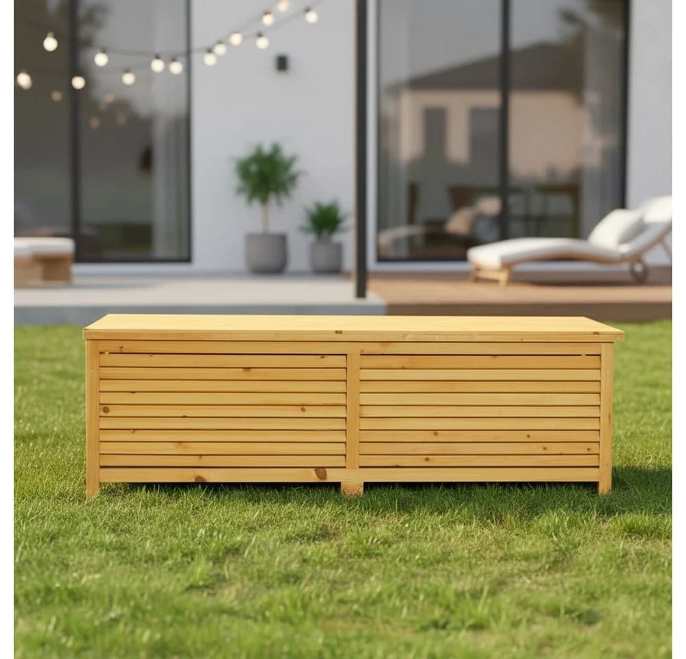 Mucola Auflagenbox Gartentruhe Braun Holz mit Deckel - Bild 2