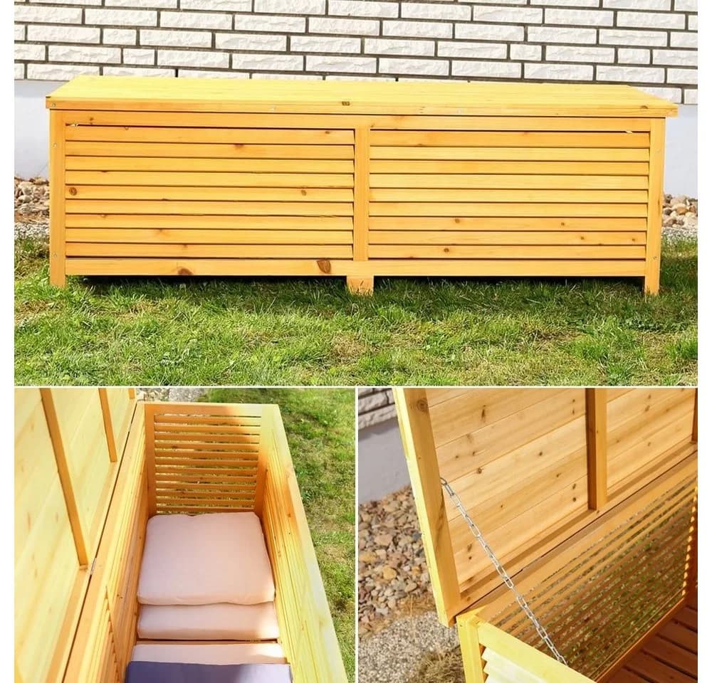 Mucola Auflagenbox Gartentruhe Braun Holz mit Deckel - Bild 3