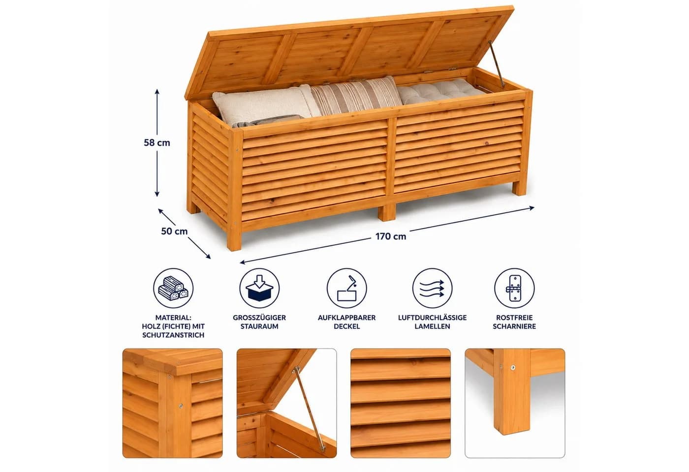 Mucola Auflagenbox 170cm Kissenbox Holz Gartenbox - Bild 3