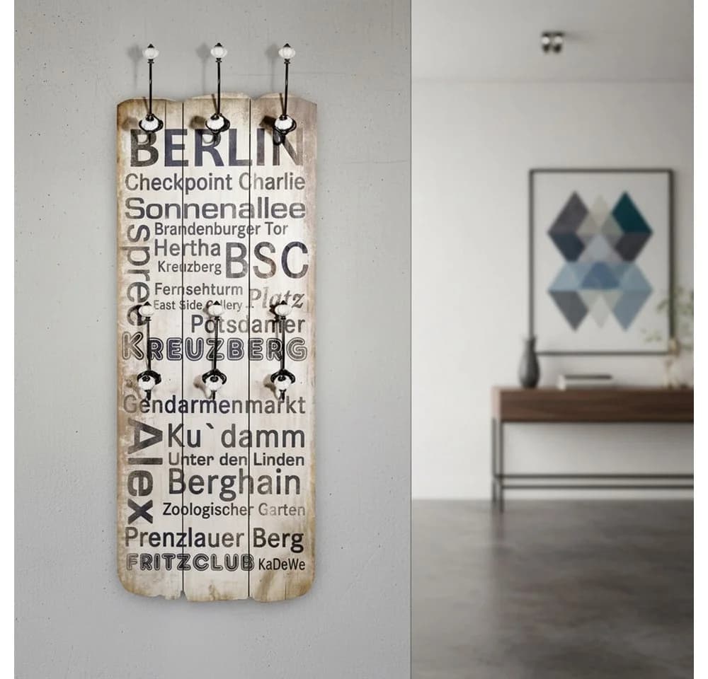 Mucola Wandgarderobe mit 6 Haken Weiß Braun - Bild 2