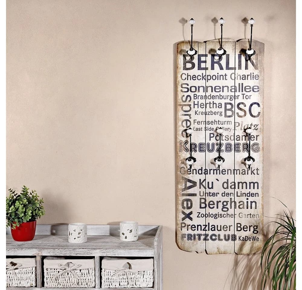 Mucola Wandgarderobe mit 6 Haken Weiß Braun - Bild 4