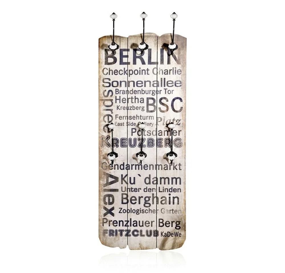Mucola Wandgarderobe mit 6 Haken Weiß Braun - Bild 5